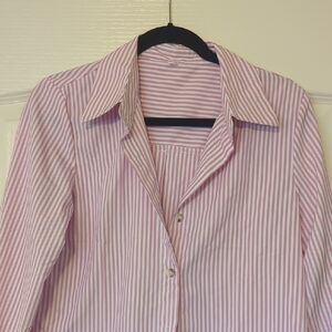Pink and White Striped Button-Up Shirt